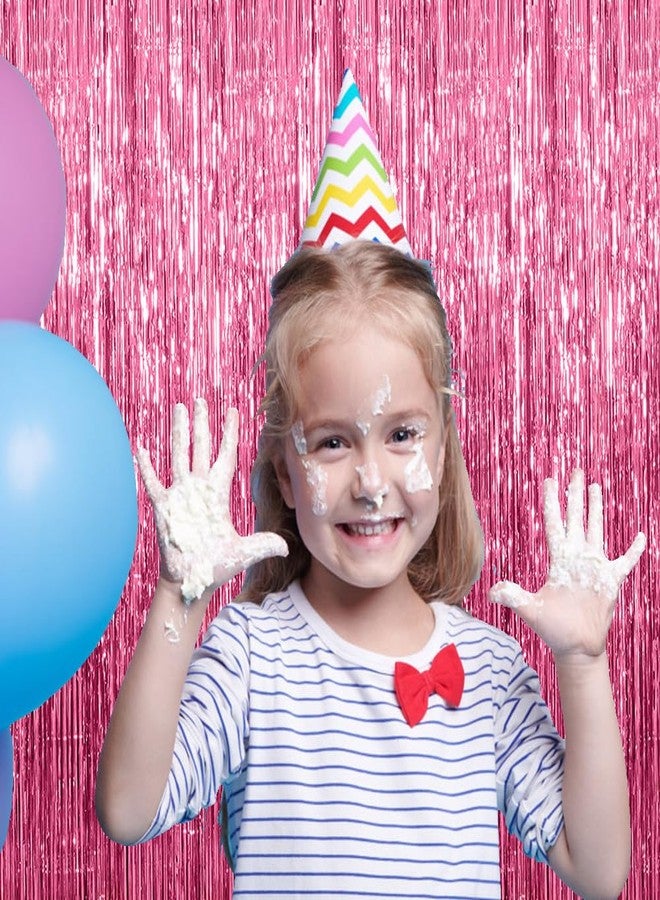 AMONE 3 Pack Pink Backdrop Birthday Party Decorations Tinsel Foil Fringe Curtains Backdrop Streamer Bachelorette Christmas Graduation Wedding Princess Pink Theme Party Decorations - Image 3